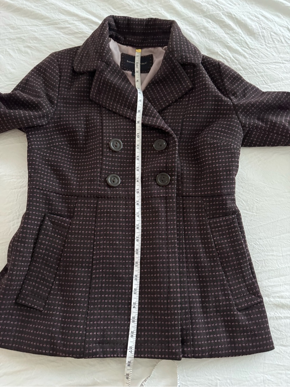 Banana Republic Wool Blend Brown Textured Woven Double-Breasted Peplum Jacket - Picture 13 of 14